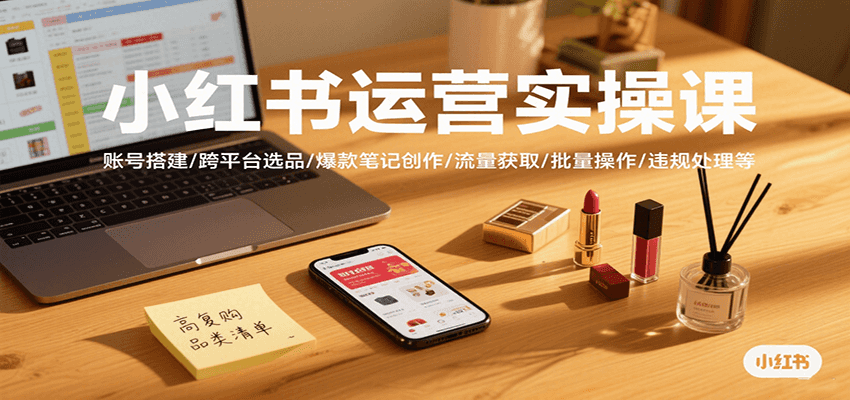 小红书运营实操课，账号搭建/跨平台选品/爆款笔记创作/流量获取/批量操作/违规处理等-77so