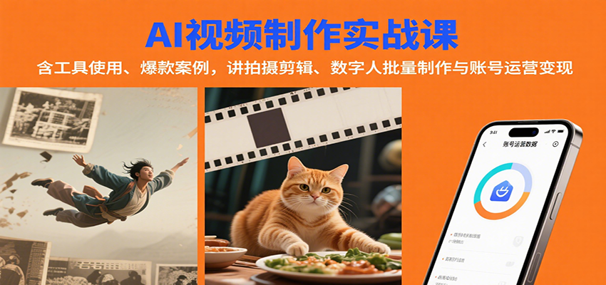 AI视频制作实战：含工具使用、爆款案例，讲拍摄剪辑、数字人批量制作与账号运营变现-77so