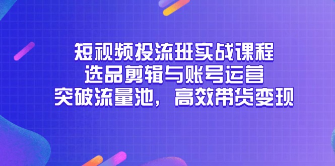 短视频投流班实战课程，选品剪辑与账号运营，突破流量池，高效带货变现-77so