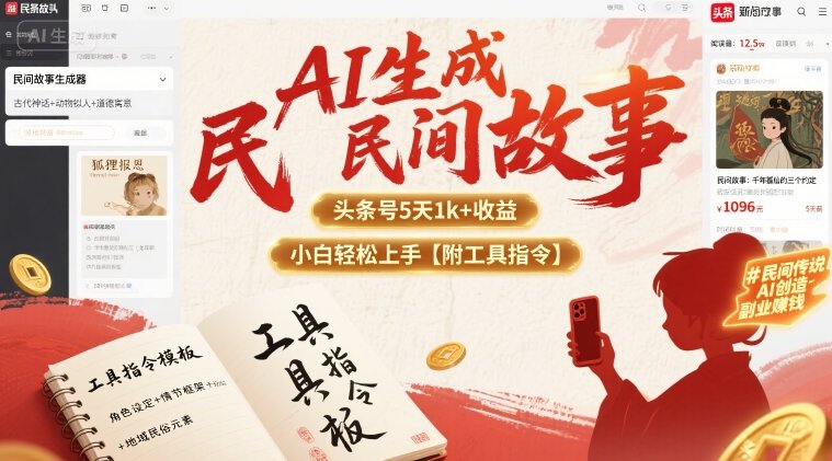 AI生成民间故事，头条号5天1k+，小白轻松上手【附工具指令】-77so