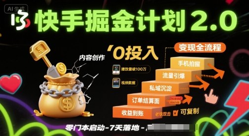 快手掘金计划2.0，快手电商变现全流程，简单可复制，0投入-77so