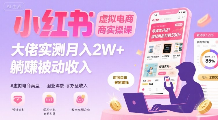 小红书虚拟电商，大佬实测月入2W+，实现被动收入-77so