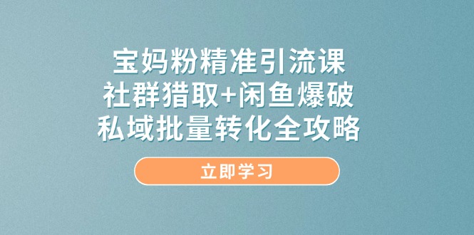 （14820期）宝妈粉精准引流课，社群猎取+闲鱼爆破，私域批量转化全攻略-77so