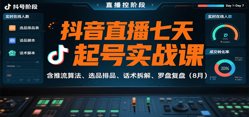 抖音直播七天起号实战课：含推流算法、选品排品、话术拆解、罗盘复盘(8月)-77so