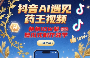 抖音AI遇见药王视频，条条10W赞，快速起千粉万粉号，傻瓜式制作教学-77so