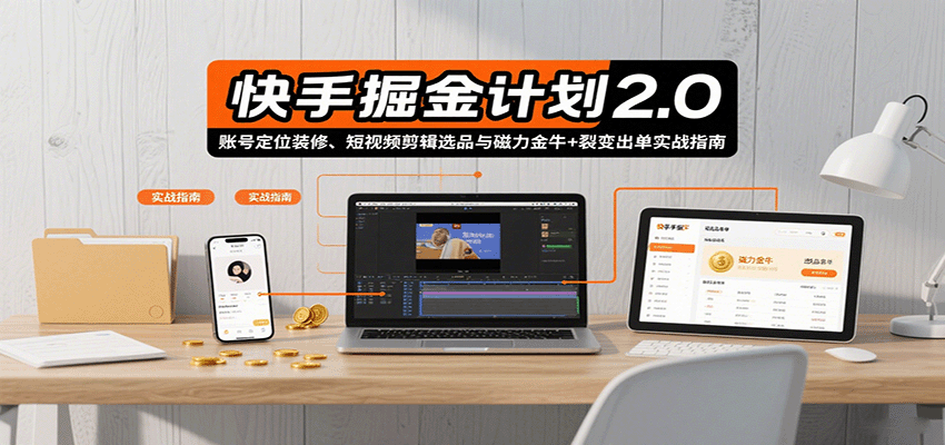 快手掘金计划2.0，账号定位装修、短视频剪辑选品与磁力金牛+裂变出单实战指南-77so