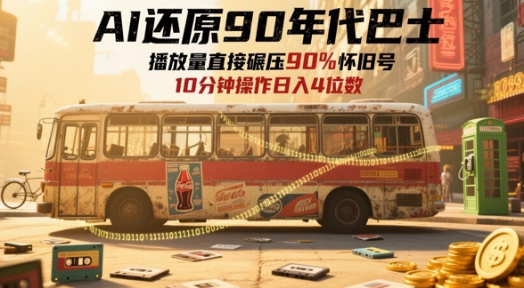 AI还原90年代巴士，一帧就让70后泪崩，播放量直接碾压90%怀旧号，每天操作十分钟，日入四位数-77so