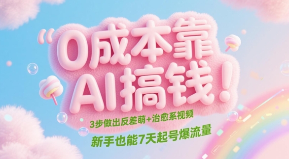 0成本靠AI搞钱！3步做出反差萌+治愈系视频，新手也能7天起号爆流量-77so