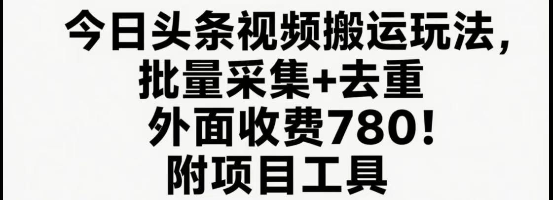 今日头条视频搬运玩法，软件一键去重，轻松日入500+附项目工具-77so