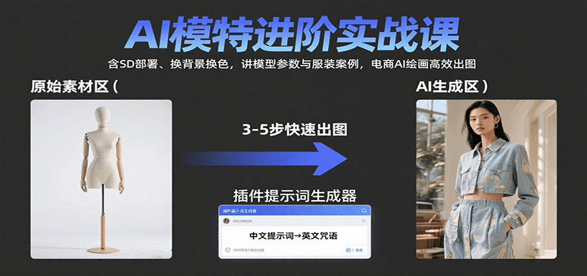 AI模特进阶实战课：含SD部署、换背景换色，讲模型参数与服装案例，电商AI绘画高效出图-77so