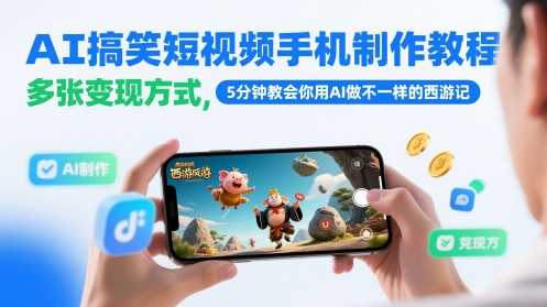 AI搞笑短视频手机制作教程，多张变现方式，5分钟教会你用AI做不一样的西游记-77so