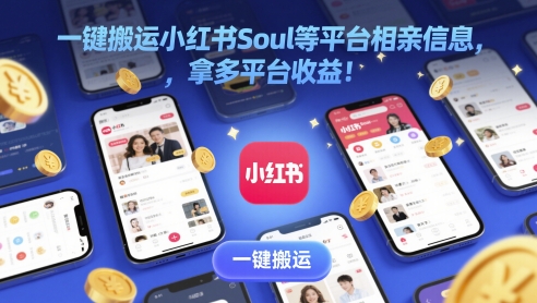 一键搬运小红书Soul等平台相亲信息，拿多平台收益!-77so