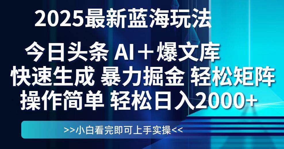 （14805期）今日头条2025最新蓝海玩法，思路简单，复制粘贴，轻松实现矩阵日入2000+-77so