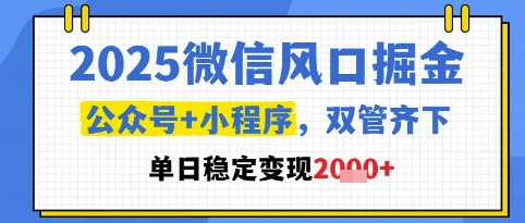 2025微信风口掘金，公众号+小程序双管齐下，单日稳定变现1k+【揭秘】-77so