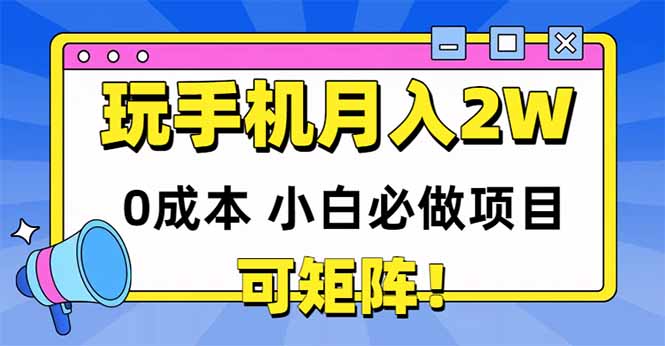 玩玩手机月入20000+，0成本小白必做项目，可矩阵-77so