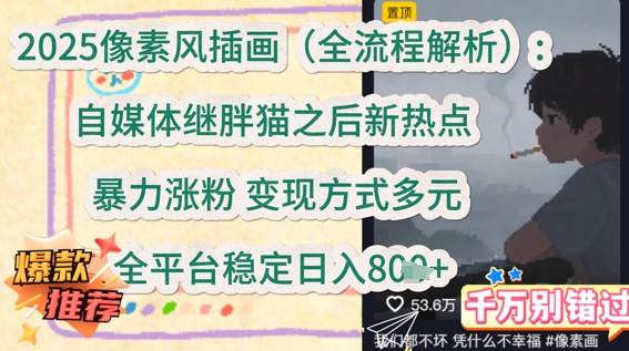 2025像素风插画(全流程解析)：自媒体继胖猫之后新热点，暴力涨粉，变现方式多元，全平台稳定日入多张-77so