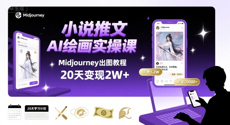 小说推文干货分享之AI绘画MJ出图实操课，用Midjourney做小说推文，20天挣2w-77so