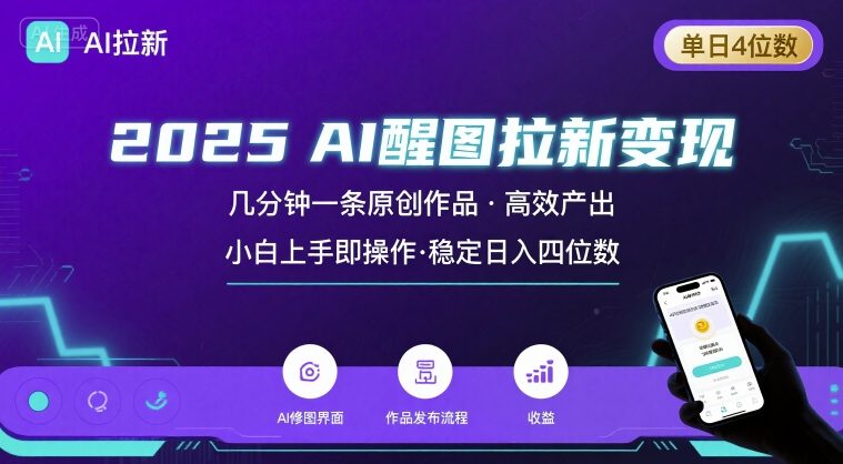 2025最强AI醒图拉新，几分钟一条原创作品，单日收入4位数，小白也能上手操作-77so