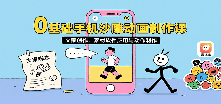 0基础手机沙雕动画制作课，文案创作、素材软件应用与动作制作-77so