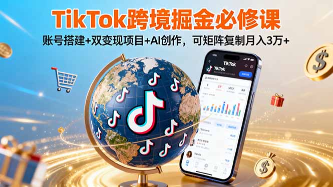 TikTo跨境掘金必修课，账号搭建+双变现项目+AI创作，可矩阵复制月入3万+-77so