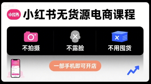 小红书无货源电商课程，不拍摄不露脸不用囤货，一部手机即可开店-77so