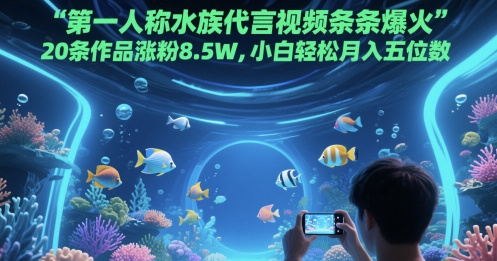 第一人称水族代言视频条条爆火，20条作品涨粉8.5W，小白轻松月入五位数-77so