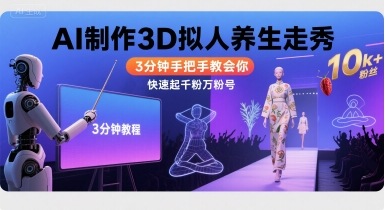 Ai制作3D拟人养生走秀，3分钟手把手教会你，快速起千粉万粉号-77so