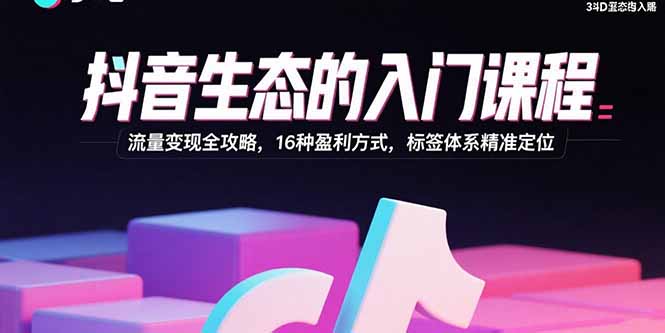 抖音生态的入门课程：流量变现全攻略，16种盈利方式，标签体系精准定位-77so