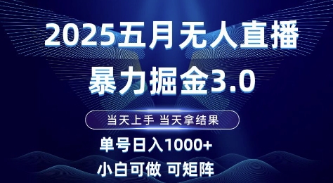 2025五月无人直播暴力掘金3.0，当天上手，当天拿结果，单号日入1k+小白可做可矩阵【揭秘】-77so