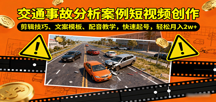 图片[1]-交通事故分析案例短视频创作，剪辑技巧、文案模板、配音教学，快速起号，轻松月入2w+-77so