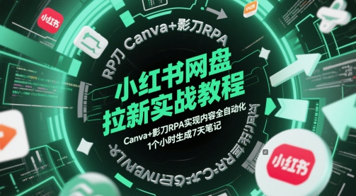 小红书网盘拉新实战教程，Canva+影刀RPA实现内容全自动化，1个小时生成7天笔记-77so