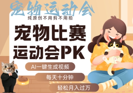 AI一键生成宠物比赛运动会PK视频，纯原创不用剪不用拍，每天十分钟，轻松月入过1W+-77so