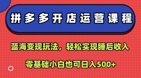 拼多多开店运营课程：蓝海变现玩法，轻松实现睡后收入，零基础小白也可日入5张-77so