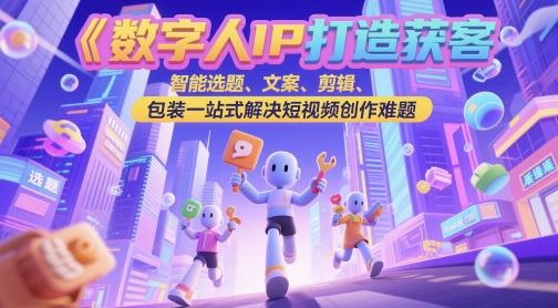 数字人IP打造获客变现实操课，智能选题、文案、剪辑、包装一站式解决短视频创作难题-77so