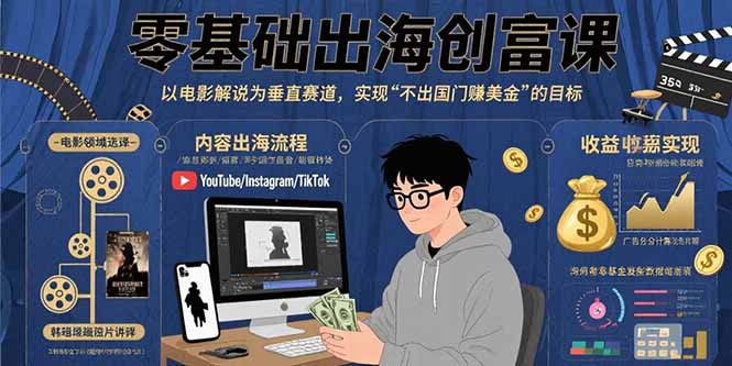 零基础出海创富课：以电影解说为垂直赛道，实现不出国门赚美金的目标-77so