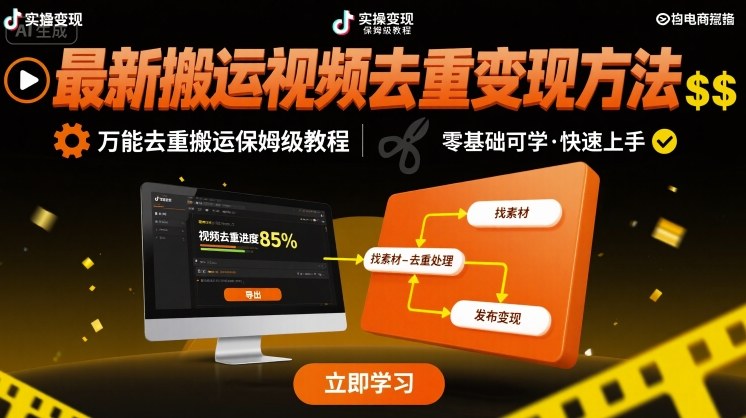 最新搬运视频去重变现方法，万能去重搬运保姆级教程-77so