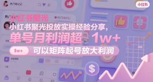 小红书聚光投放实操经验分享，单号月利润超1w+，可以矩阵起号放大利润-77so