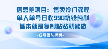 信息差项目：售卖冷门教程单人单号日收9张纯利基本就是复制粘贴就能做-77so