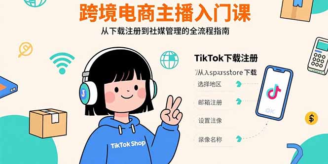 跨境电商主播入门课，TikTok下载注册，支付工具配置，社媒账号管理全流程-77so